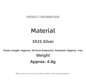 Detailed specifications of S925 silver chain necklace with 40+5cm length and 1cm pendant