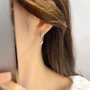 French style heart-shaped pink diamond hoop earrings made of S925 silver for women
