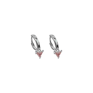 French style silver hoop earrings with pink triangle zircon pendants for women