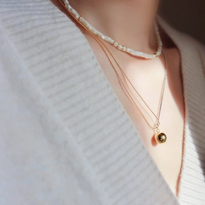 Minimalist Bicolor Ball Pendant Necklace 18K Gold Plated Copper Splicing Chain For Women Elegant Daily Neck Jewelry