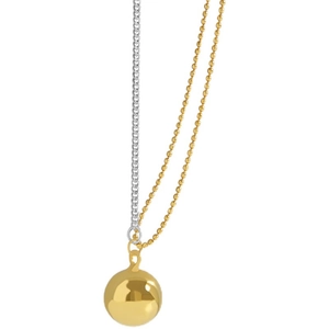 Minimalist double-layered gold and silver chain necklace with a polished gold bead pendant