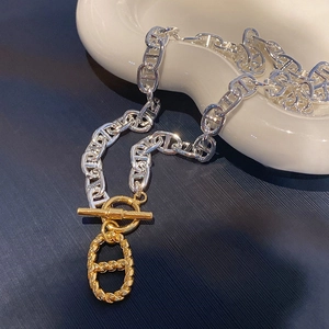 Collier Bicolore en Chaîne d'Ancre Museau de Porc Avec Fermoir à Bascule OT Plaqué Or Véritable Bijoux en Cuivre Pour Femmes