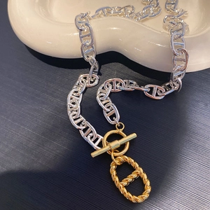 Collier chaîne bicolore or et argent avec fermoir OT et maillons de style marin chic