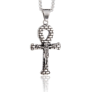Collana con Ciondolo a Croce Ankh Egiziana in Acciaio Inossidabile Hip Hop Vintage Gesù Crocifisso Gioielli Religiosi per Uomo Donna