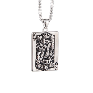 Hip hop titanium steel necklace featuring a gothic King of Hearts skull poker pendant