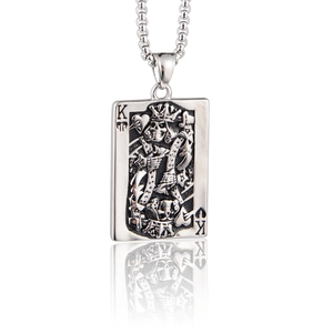 Gothic Titanium Steel King Of Hearts Poker Card Pendant Necklace Hip Hop Punk Skull King Jewelry For Men Women Gift