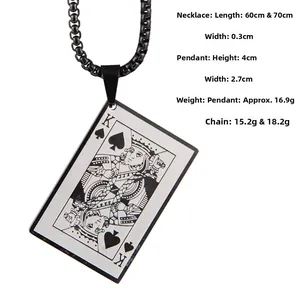 Macro view of King of Spades pendant on a 4cm stainless steel rectangular card chain