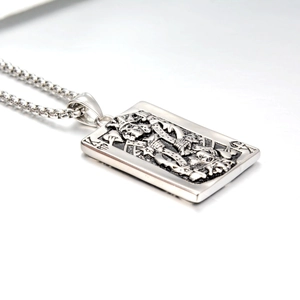 Retro hip hop stainless steel King of Hearts poker card pendant necklace with bead chain