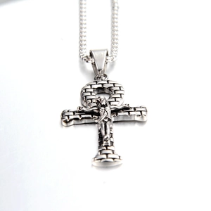 Collana hip hop con ciondolo a croce Ankh in acciaio inossidabile argento con motivo a pietra