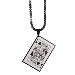 Hip hop titanium steel necklace featuring a King of Spades pendant on a black chain