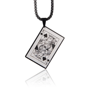 Hip Hop Titanium Steel King Of Spades Playing Card Pendant Necklace Retro Street Style Jewelry For Men Women Unisex Gift