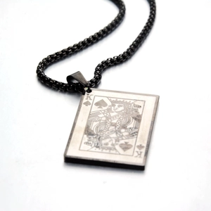 Hip hop black spade K poker card pendant necklace in titanium steel box chain