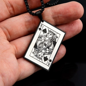 Hip-hop style King of Spades pendant in black titanium steel with a matching bead chain