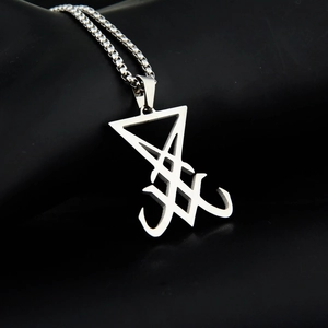 Collier pendentif Sigil de Lucifer unisexe en acier inoxydable argenté avec chaîne