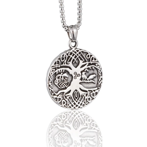 Vintage Silber Wikinger Weltenbaum Anhänger Halskette mit keltischen Knoten für Damen und Herren