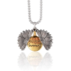 Pendentif tournesol en acier inoxydable avec gravure You Are My Sunshine