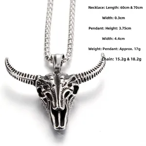 Detailed size specifications for the stainless steel bull head skull pendant necklace