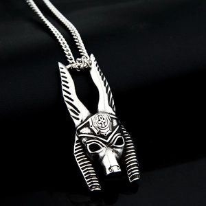 Hip Hop Titanium Steel Anubis Mask Pendant Necklace Retro Oxidized Egyptian Myth Wolf Head Antique Silver Men Jewelry