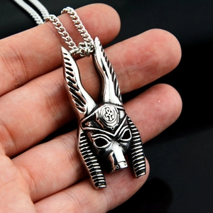 Gothic Anubis pendant necklace in vintage silver steel for men and women
