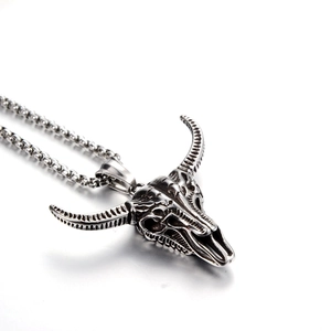 Retro Stainless Steel Bull Skull Pendant Necklace For Men Women Hip Hop Gothic Ox Head Punk Streetwear Jewelry Gift
