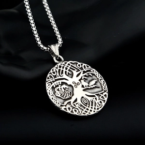 Vintage Edelstahl Wikinger Odin Lebensbaum Anhänger Halskette Keltischer Knoten Rund Nordic Amulett Schmuck Für Herren Damen