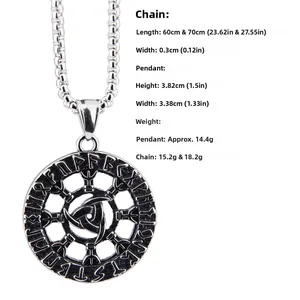 Detailed view of Viking Odin pendant size measurements with polished silver box chain
