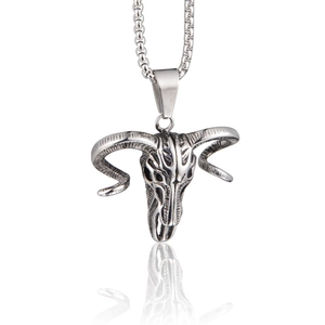 Vintage Edelstahl Antilopenschädel Anhänger Halskette Hip Hop Punk Gothic Stil Retro Silber Widder Schädel Schmuck Für Herren Damen