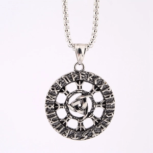 Vintage Viking Celtic Knot Triple Horn Of Odin Pendant Necklace Unisex Titanium Steel Norse Rune Round Medallion Jewelry Gift