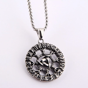 Vintage Triple Horn of Odin pendant necklace in stainless steel with Nordic Runes
