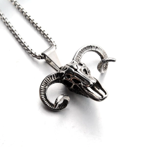 Halskette mit Antilopen-Totenkopf-Anhänger aus Vintage-Stahl mit robuster Box-Kette