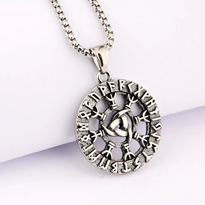 Viking Odin Celtic knot pendant necklace in vintage stainless steel with runes pattern