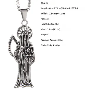 Détails du pendentif de faucheuse argentée avec spécifications de taille et de poids