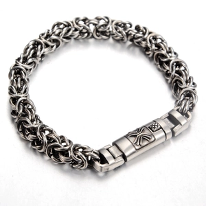Herren Vintage Titanstahl Drachenschuppen Byzantinisches Armband mit Antik-Silber Finish