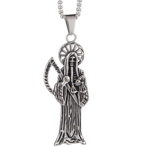 Collier hip-hop en acier titane avec pendentif de la faucheuse, faux et balance