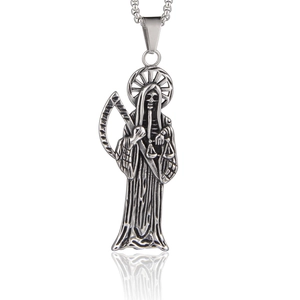 Collier Pendentif Faux de la Mort en Acier Inoxydable Santa Muerte Squelette Balance Pendentif Vintage Hip Hop Gothique Bijoux