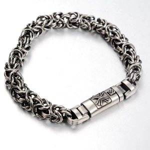 Herren Vintage Titanstahl Byzantinische Kette Armband Punk Gothic Hip Hop Schmuck Retro Silber Geprägte Schließe Schweres Armband