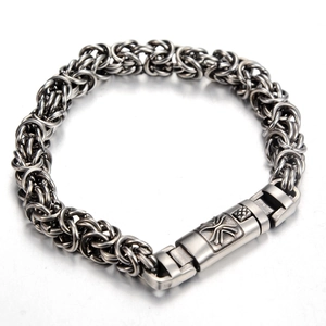 Vintage Edelstahlarmband für Herren mit byzantinischer Kette und Gravur-Verschluss