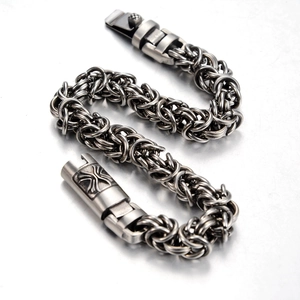 Industrielles Vintage Silber Titanstahl Drachenschuppen Armband mit Kreuzverschluss