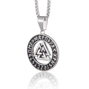 Viking Valknut Rune Pendant Necklace Vintage Titanium Steel Round Interlocking Triangles Hip Hop Jewelry For Men Women