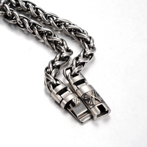 Bracelet chaîne épi en acier inoxydable punk avec fermoir fleur de lys vintage