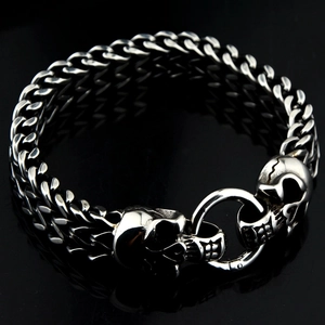 Bracelet tête de mort de style punk en acier inoxydable avec grosse chaîne vintage