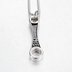 Collana con ciondolo a chiave inglese industriale in acciaio inossidabile 316L per uomo