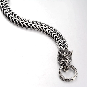 Retro Hip Hop Wolfskopf Armband aus poliertem Titanstahl mit gewebter Metallkette