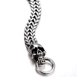 Bracelet chaîne tissée en acier titane avec double tête de mort style punk hip hop