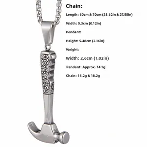 Guide des tailles du collier marteau avec dimensions de chaîne 60cm et pendentif 5,4cm