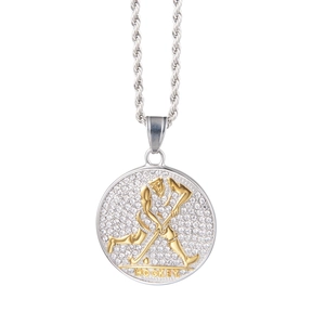 Hip hop ice hockey pendant necklace with sparkling rhinestones and twisted rope chain