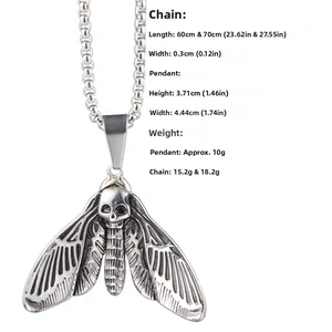 Détails du pendentif papillon de nuit et crâne gothique en argent rétro avec mesures
