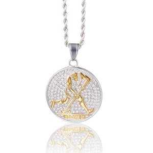 Hip Hop Hockey Medallion Pendant Necklace Titanium Steel Rhinestone Ice Hockey Player Sporty Jewelry For Men Women