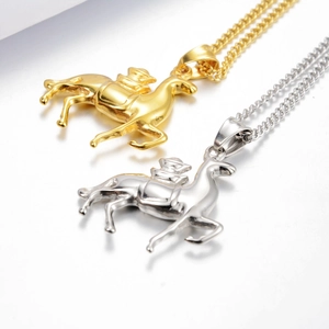 Colliers pendentifs cheval hip hop en or et argent en acier titane avec chaîne gourmette