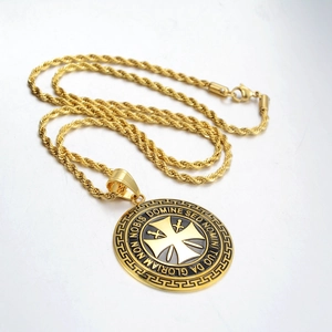 Collar de medallón con cruz vintage dorado con cadena de cuerda trenzada para hombres